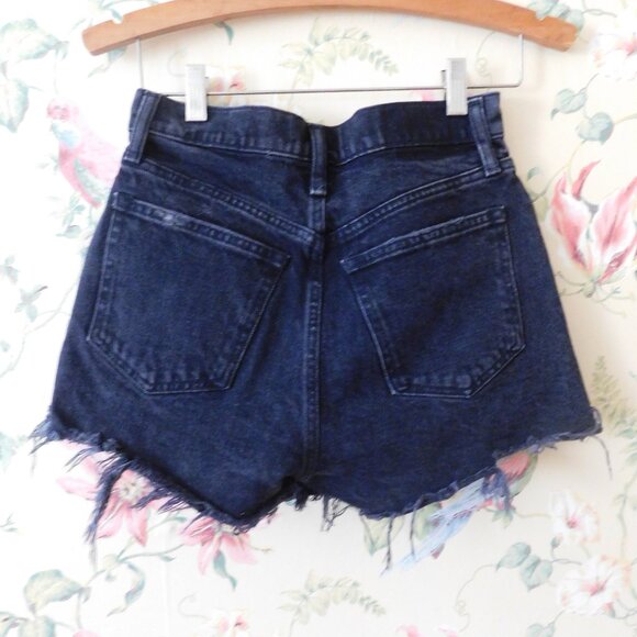 🦌 Abercrombie & Fitch High Rise The Mom Short Raw Hem Frayed Black Shorts - Picture 9 of 14